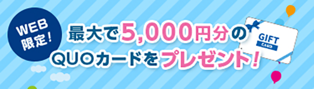 最大で5000円分のQUOカードをプレゼント！